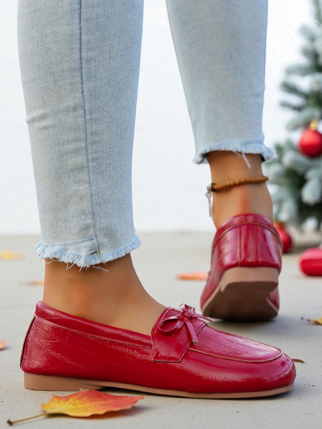 Women's Loafers Soft Shoes Wide Fit Shoes Comfort Shoes Christmas Daily Mother's Day Bowknot Flat Heel Round Toe Classic Casual Comfort Faux Leather Loafer Black Red Beige 2026 - $19.99 –P2