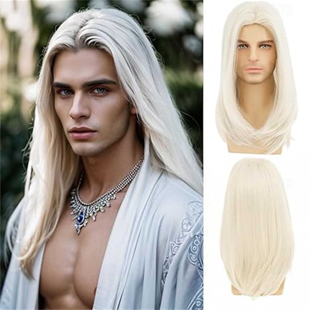 Peruca longa castanha para homem, cabelo liso, sintética, resistente ao calor, ideal para uso diário, festas e fantasias. de 2026 por $21.99 –P6