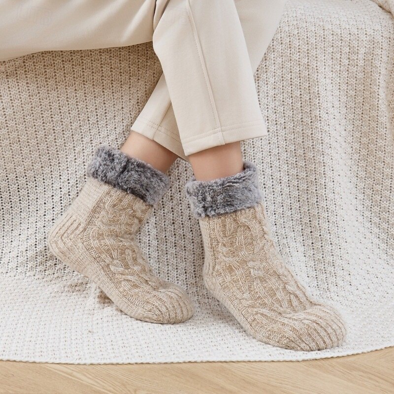 Pörröiset tohvelisukat naisille ja miehille, paksut fleecevuoratut liukumattomat lattiasukat kahvoilla, mukavat ja lämpimät talvisukat kotiin 2026 - $16.49 –P5