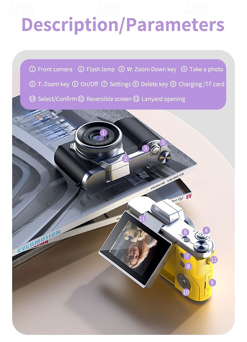 2026年 1080P HDポータブルCCDカメラ 4Kレンズ フリップスクリーン USB充電式リチウムポリマーバッテリー 初心者向け旅行Vlogging 完璧なバレンタインデーギフト 初心者カメラ  コレクション – $47.99 –P17