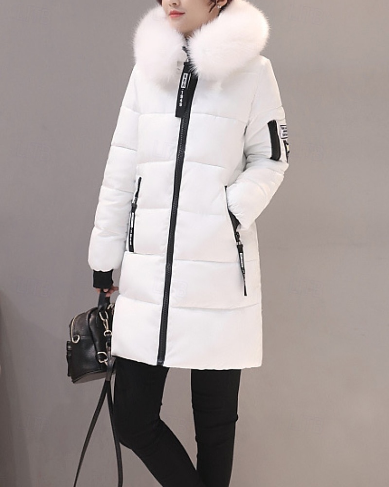 Damen Wintermantel Daunenjacke Warm Bequem Reißverschluss Tasche Lässig Einfarbig Urlaub Alltagskleidung Ausgehen Wochenende Lang Mit Kapuze Normale Passform Langarm Oberbekleidung Schwarz Weiß Rosa 2026 - $24.99 –P6