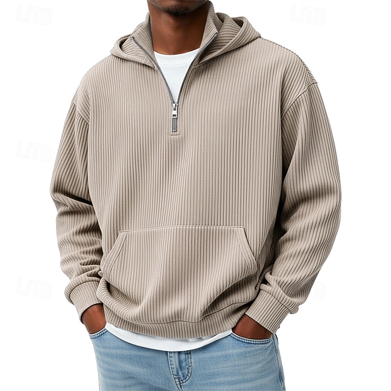 Męskie Bluza z Kapturem Bluza z kapturem na zamek błyskawiczny Czarny Biały Czerwony Granatowy Ciemnozielony Kaptur Równina Kieszeń Quarter Zip Sport i turystyka Codzienny Święto Sztruks Poliester 2025 - $33.99 –P2