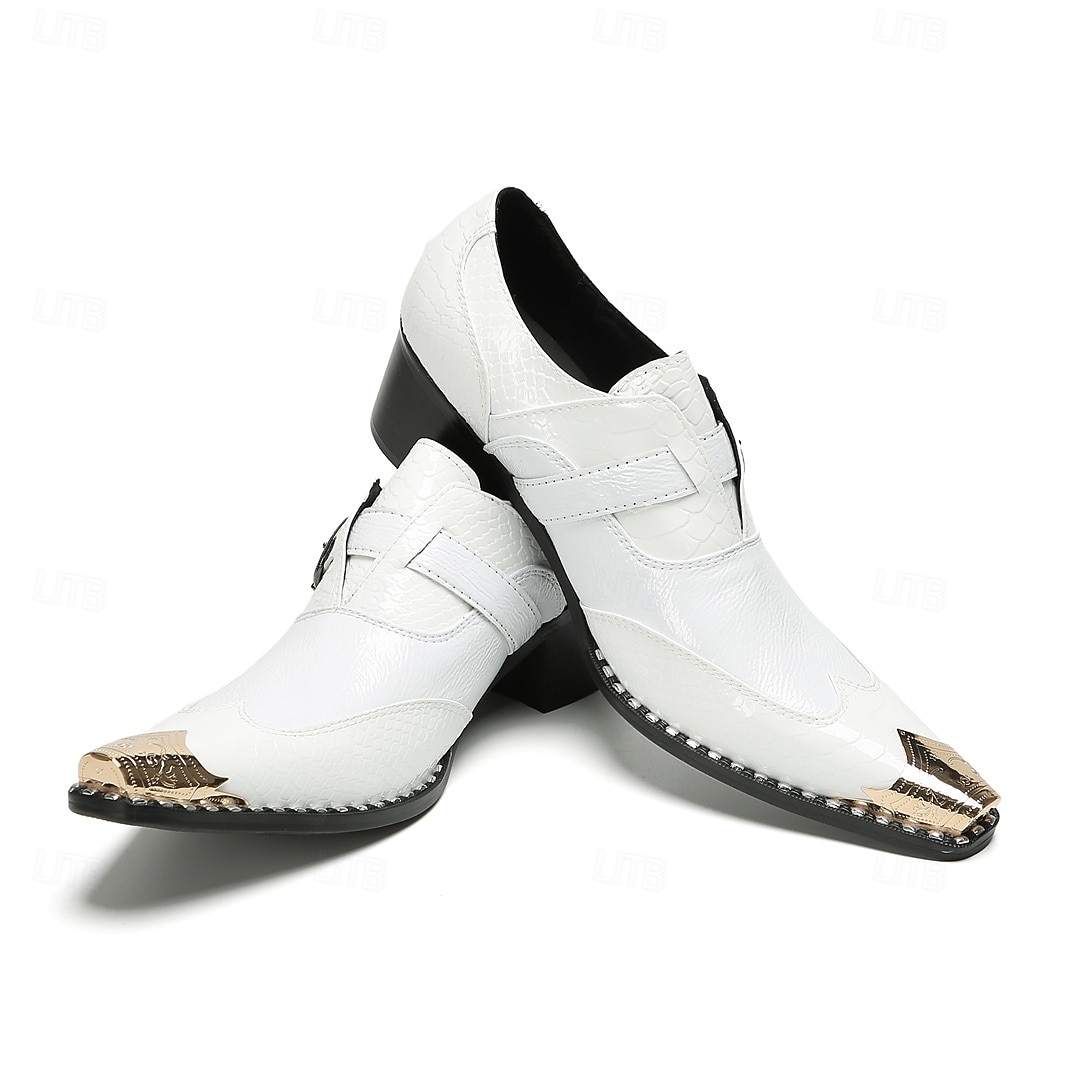 Miesten valkoiset kaksoishihnalliset nahkaiset juhlakengät metallisella kärjellä, 100% naudannahasta valmistetut juhlakengät häihin, lavaesityksiin ja juhliin 2026 - $119.99 –P5