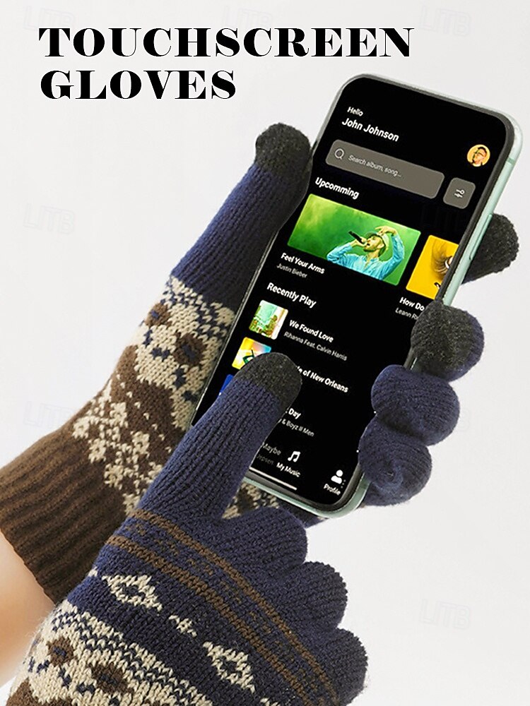 мужские рождественские перчатки для сенсорных экранов – теплые перчатки на флисовой подкладке с скандинавским вязаным рисунком – многоцветные варианты – идеально подходят для подарков на праздники и зимних мероприятий 2026 - $11.99 –P4