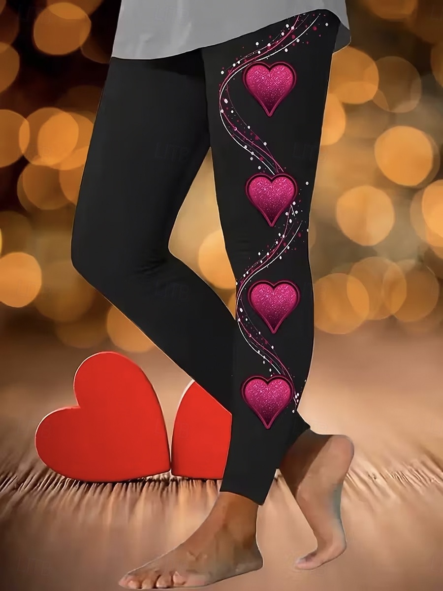 Dámské Legíny prázdniny Vinobraní Módní Plná délka Vysoký pas Srdce Grafika Potisk Zahřívací Yumuşak Prodyšné Elastické Denní Venkovní Dovolená Fialová Rubínově červená Fuchsiová Jaro Podzim Slim 2026 - $21.99 –P2