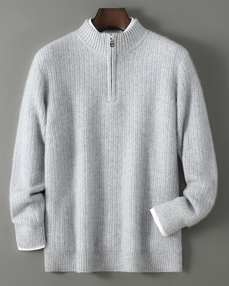 Hochwertiger Herrenpullover aus reiner Wolle und Kaschmir mit Viertelreißverschluss, klassischer Strickpullover, weich, warm und atmungsaktiv. 2026 - $173.99 –P1