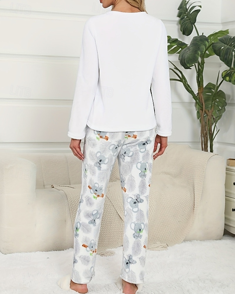 Women's Pajamas Loungewear Pajama Set Flannel Warm Fashion Panda Elastic Waist Pant Home Daily Long Sleeve Crew Neck White Pink Light Blue Fall Winter Loose Fit 2025 - $14.99 –P15