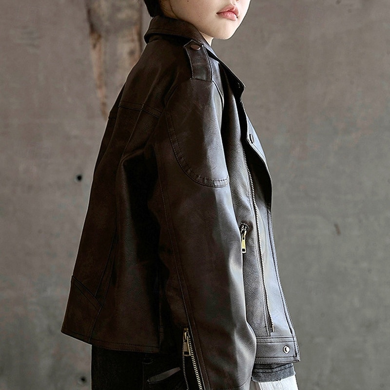 Niños Chico Chaqueta de cuero negro Chaqueta Ropa de calle Plano Manga Larga Cerrar IMPERMEABLE Paravientos: Abrigo Diario Moda Casual Negro Marrón Primavera Otoño 4-12 años 2026 - $55.99 –P6
