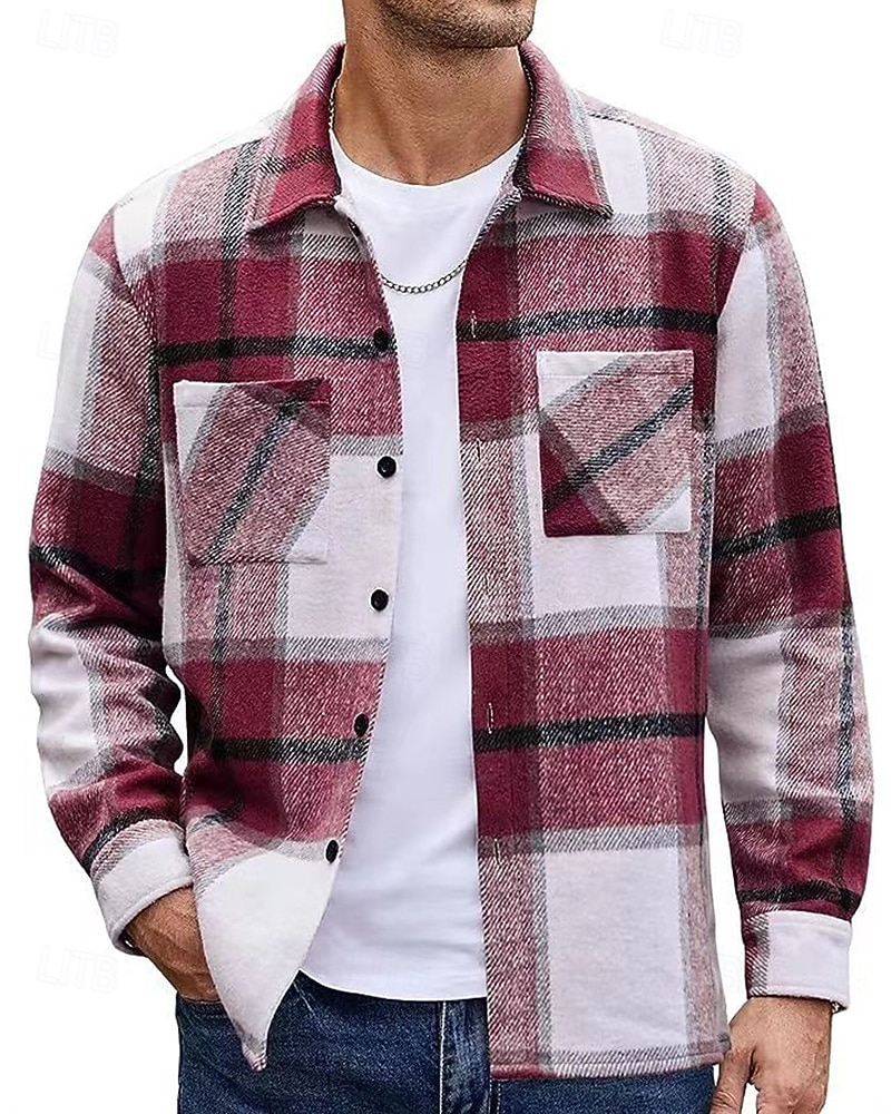 Miesten Paita Rento paita Flanellipaita Button Up paita Rubiini Pitkähihainen Skottiruutukuvio Kauluskäänne Katuvaatteet Loma Tasku Vaatetus Puuvilla Muoti Vapaa-aika Mukava 2026 - $30.99 –P8