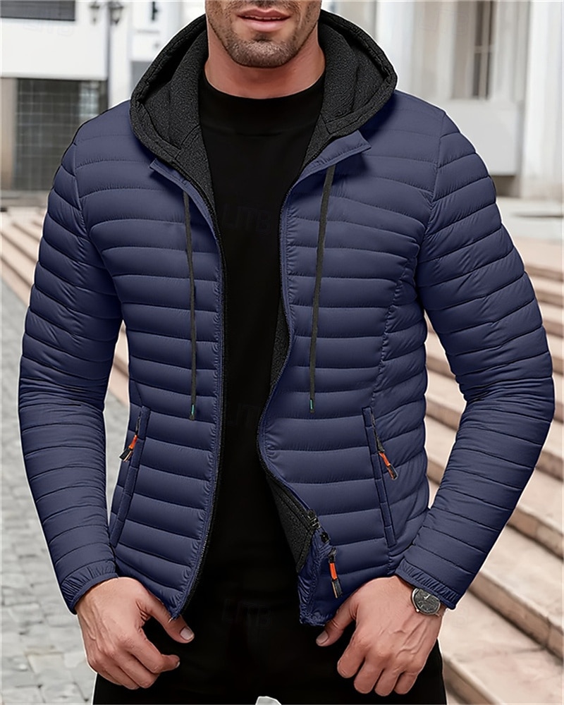 Homens Casaco de inverno Casaco puffer Jaqueta acolchoada Bolsos Poliéster Férias Roupa Diária Encontro Padrão Moda Casual Confortável Térmico / Quente Outono Inverno Cor Sólida / Simples Preto de 2026 por $58.99 –P6