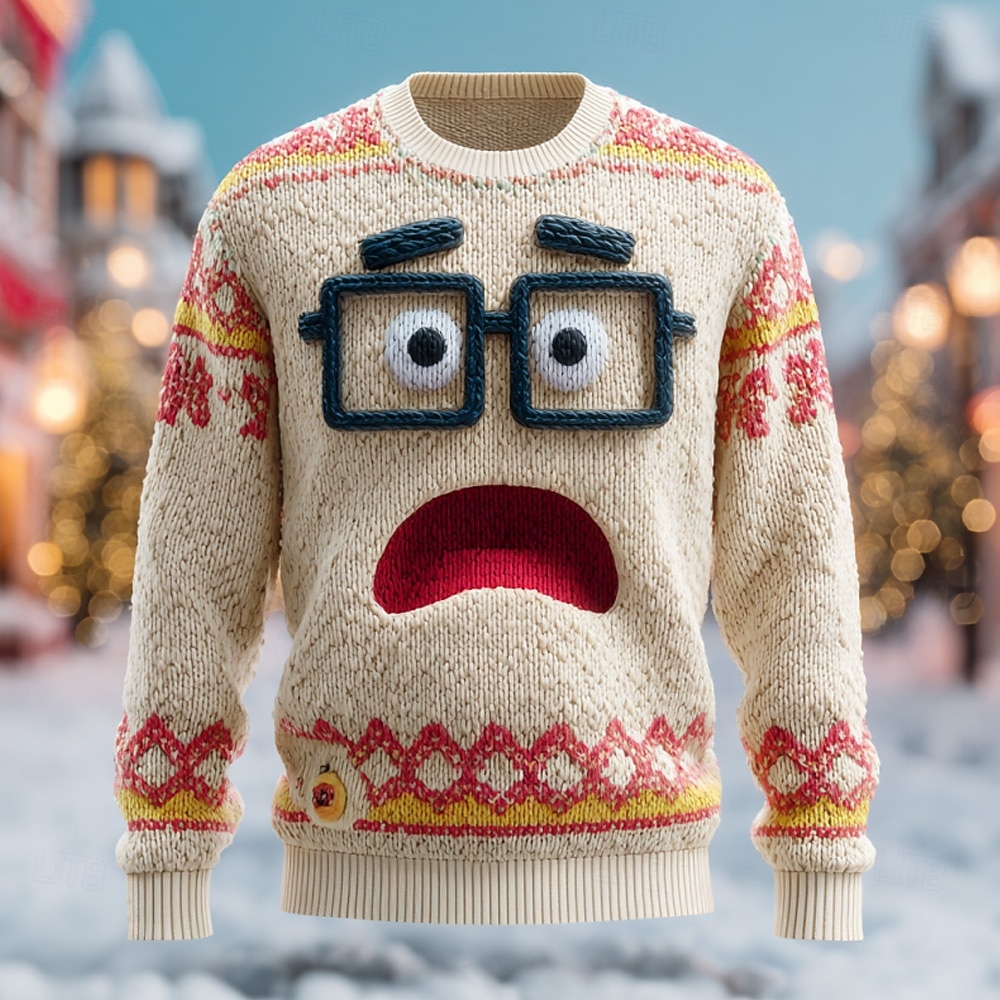 Ugly Christmas Sweater Men's Graphic 3D Print Pullover Sweater Jumper Knitwear Crewneck Casual Vacation Daily Festival 3D Print Keep Warm Long Sleeve Spring Fall Winter Apricot Almond Apricot 2026 - $39.99 –P3