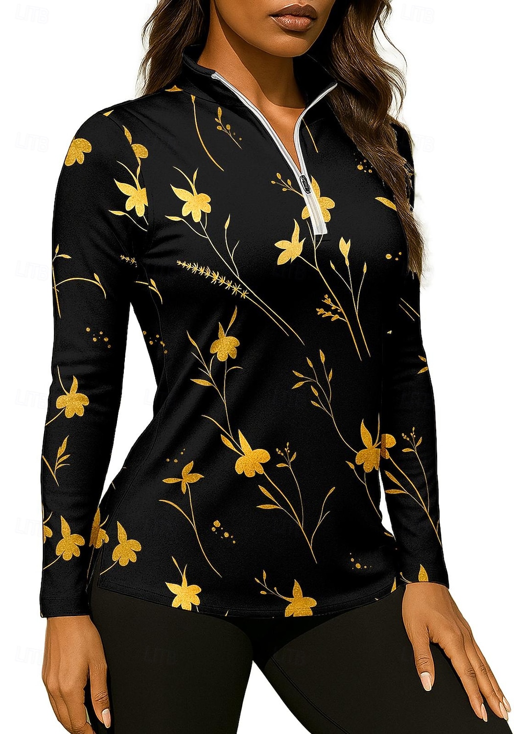 Women's Floral Shirt Sport Shirt Golf Polo Shirt Tennis Shirt Long Sleeve Zipper Floral UPF50+ UV Resistant High Elasticity Moisture Wicking Breathable Tennis Golf Pickleball Stand Collar Zip Collar 2026 - $25.99 –P4