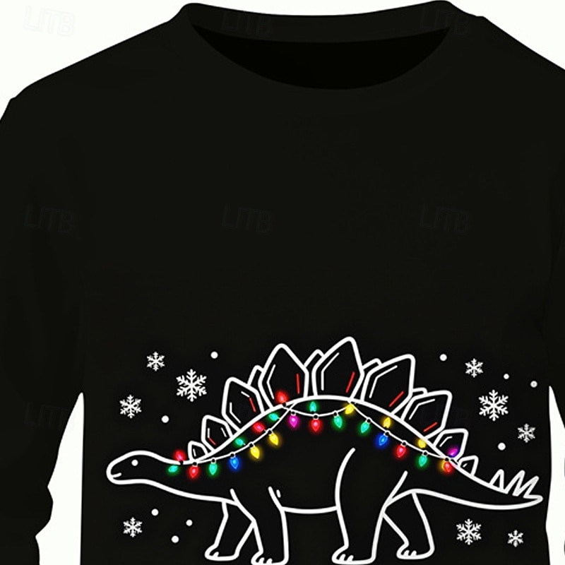Jul Pojkar 3D Grafisk Dinosaurie T-shirt Långärmad Vår Höst Mode Grundläggande Barn 4-12 år Rund hals Utomhus Ledigt Dagligen Normal 2025 - $13.99 –P2