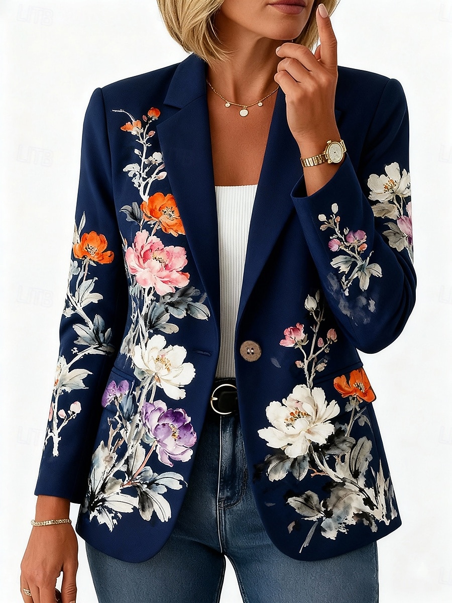 Жен. Блейзер Сохраняет тепло Удобный Карман Пуговицы С принтом Повседневные На каждый день Цветочный принт Официальные Офис Повседневные Однобортный крой Обычная Лацкан с тупым углом Стандартный 2025 - $51.99 –P1
