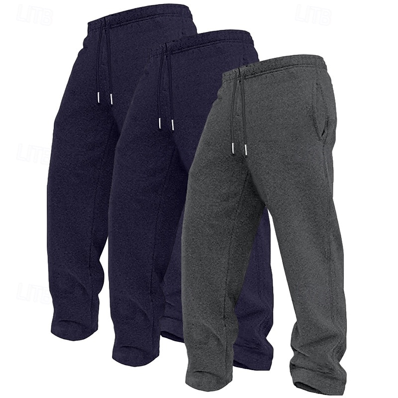 3Pcs Men's Straight Leg Sweatpants Fleece Trousers Casual Pants Drawstring Elastic Waist Multi-pack Plain Comfort Full Length Outdoor Travel Daily Basic Fashion 2026 - $31.99 –P12