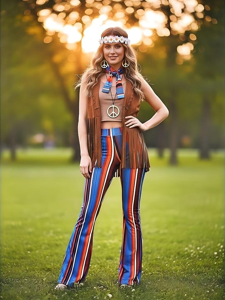 Set Retro Vintage 1970s Outfits Vest Bell Bottom Pants with Accessories Hippie Fancy Dress Women's Halloween Carnival Casual Daily Music Festival Adults' Cravat Top Pants 2026 - $69.99 –P1