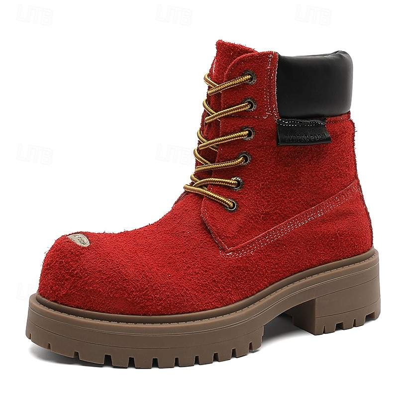 Per uomo Stivali Stivali da Lavoro Camminata Vintage Quotidiano PU Aumento Altezza Confortevole Stivali a Metà Polpaccio Allacciatura Tessuto almond Marrone scuro Nero Autunno Inverno del 2026 a $89.99 –P5