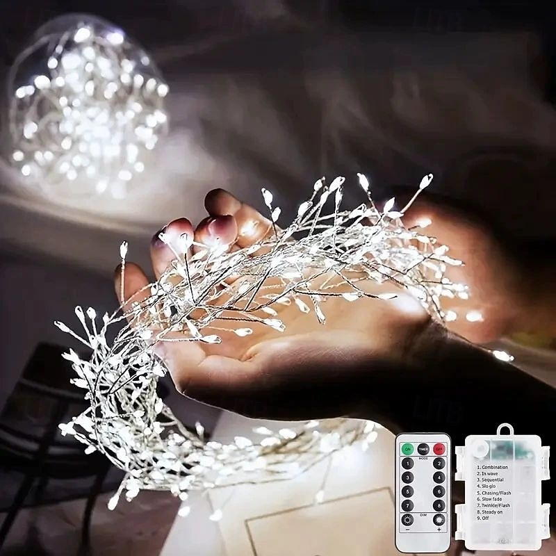 Рождественский дистанционное управление гирлянда светильники 3м 100LEDs 6м 200LEDs огни фейерверка 8 режимов освещения Новый год свадьба праздник сад рождественская елка украшение дома наружное 2025 - $14.99 –P4