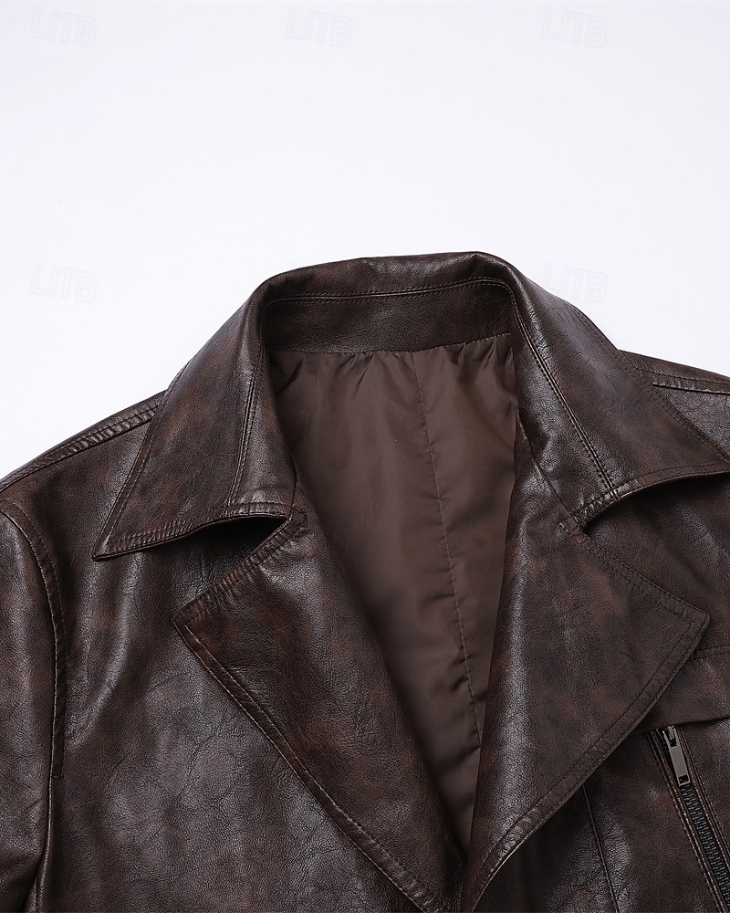 Herren Kunstlederjacke Bikerjacke Motorradjacke Urlaub Täglich Winddicht Warm Tasche Frühling Herbst Einfach Mode Klassisch Revers Regulär Schwarz Kaffee Jacken 2026 - $75.99 –P9