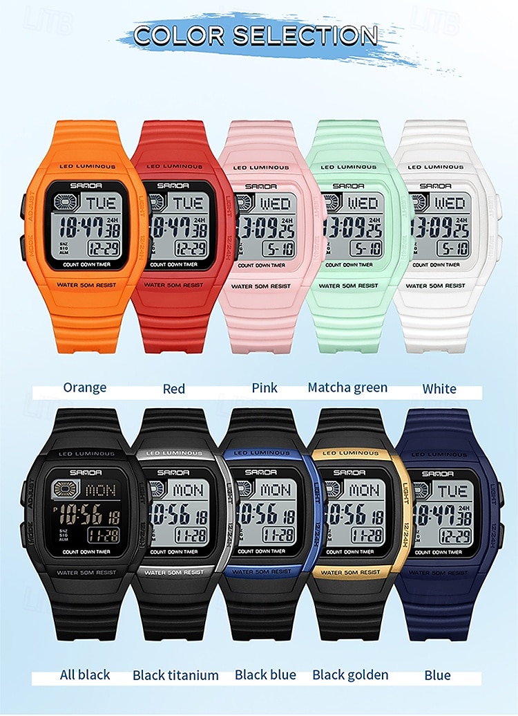 SANDA Gift for Women Men Digital Watch Large Dial Outdoor Sports Casual Luminous Calendar Date Waterproof Silicone Watch 2026 - $29.99 –P7