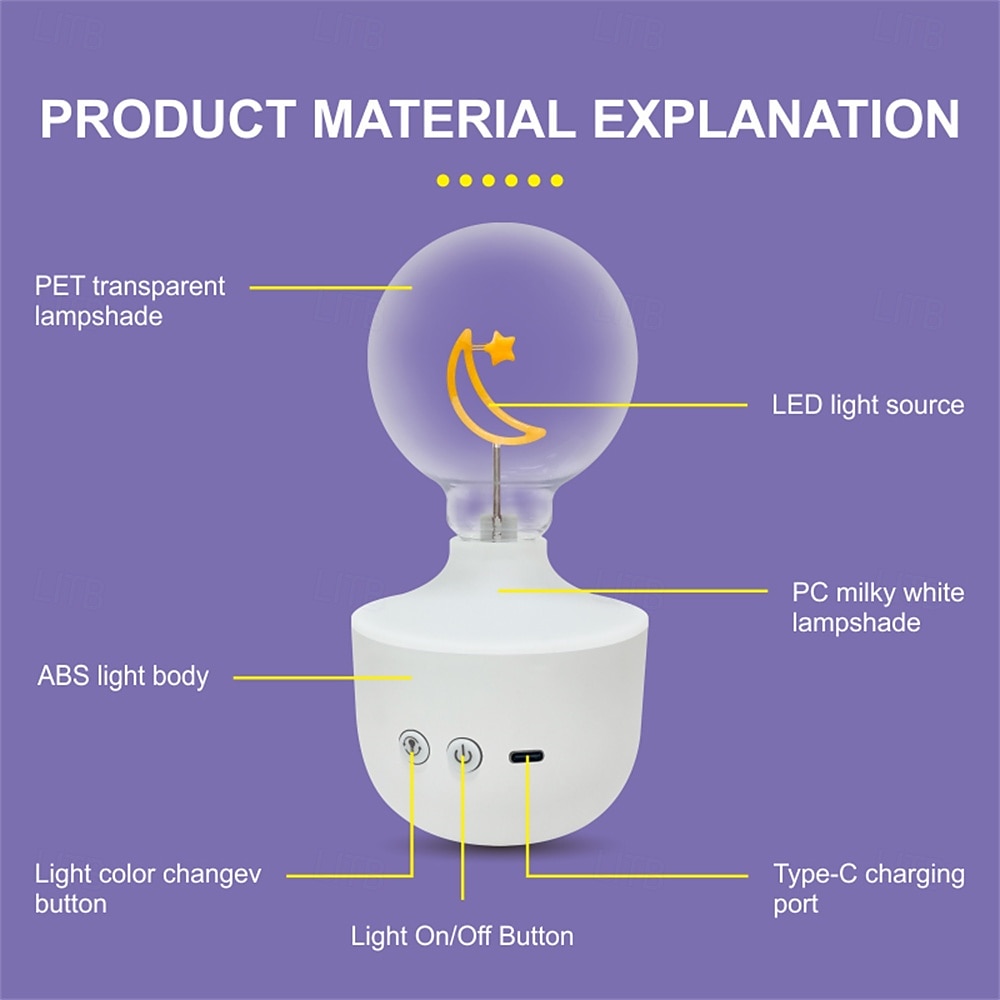 1 шт. светодиодный ночник в форме луны и звезды G80, перезаряжаемая настольная лампа RGB желтого цвета с регулировкой яркости, декор для комнаты, подарочный светильник в форме луны 2025 - $17.99 –P3