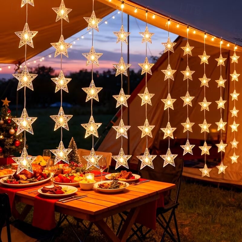Новые светодиодные занавесные звёздные гирлянды работающие от USB с дистанционным управлением для праздничных гирлянд на террасе на заднем дворе для вечеринки многоцветное освещение 2026 - MXN $997.55 –P2