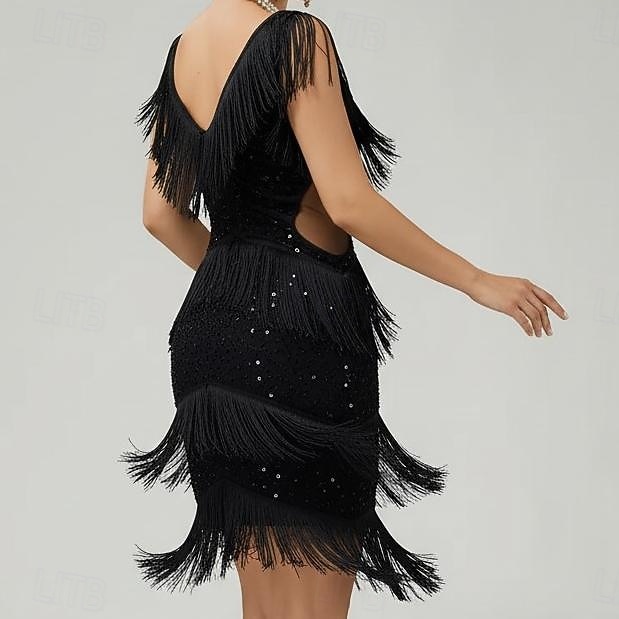 Roaring 20s 1920s Knee Length Flapper Dress Sleeveless The Great Gatsby Sequins Fringe V Neck Fancy Dress Women's Christmas Carnival speakeasy Roaring 20s 1920s Knee Length Flapper Dress Sleeveless The Great Gatsby Sequins Fringe V Neck Fancy Dress Women's Christmas Carnival speakeasy