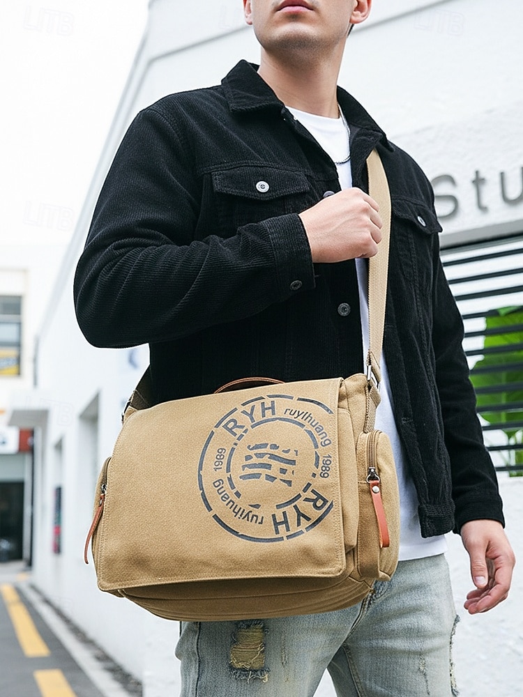 Pánská plátěná taška přes rameno s velkou kapacitou, vintage crossbody brašna na notebook, knihy a cestování 2026 - $42.99 –P1