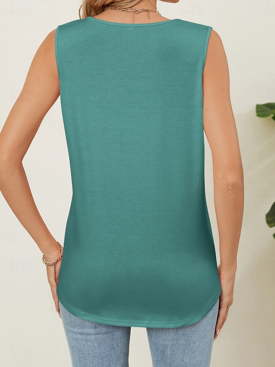 Per donna Canotta Tinta unica Elegante Casual Senza Maniche Girocollo Top Regolari Quotidiano Blu Nero Bianco Rosa Vino Estate del 2026 a $22.99 –P13