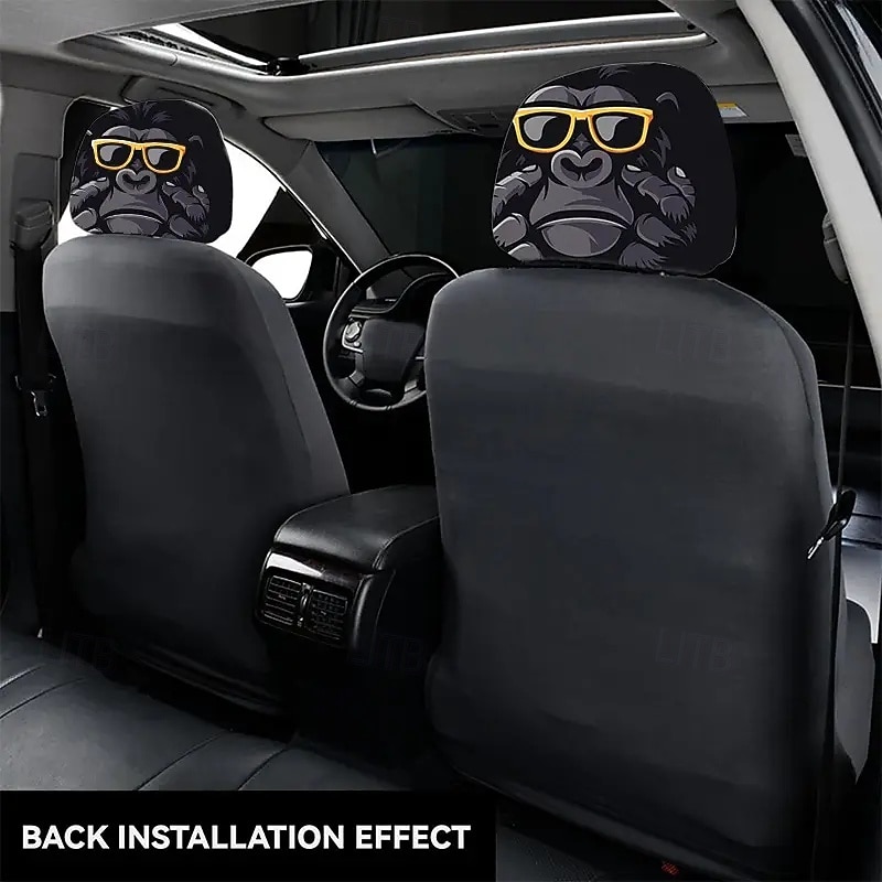 2 stuks schattige dieren auto hoofdsteun hoes - dubbelzijdig bedrukt ontwerp, elastische niet-gevulde pasvorm autostoel beschermers, krasbestendige hoofdsteun decoratie voor auto's, vrachtwagens, 2025 - $9.99 –P12