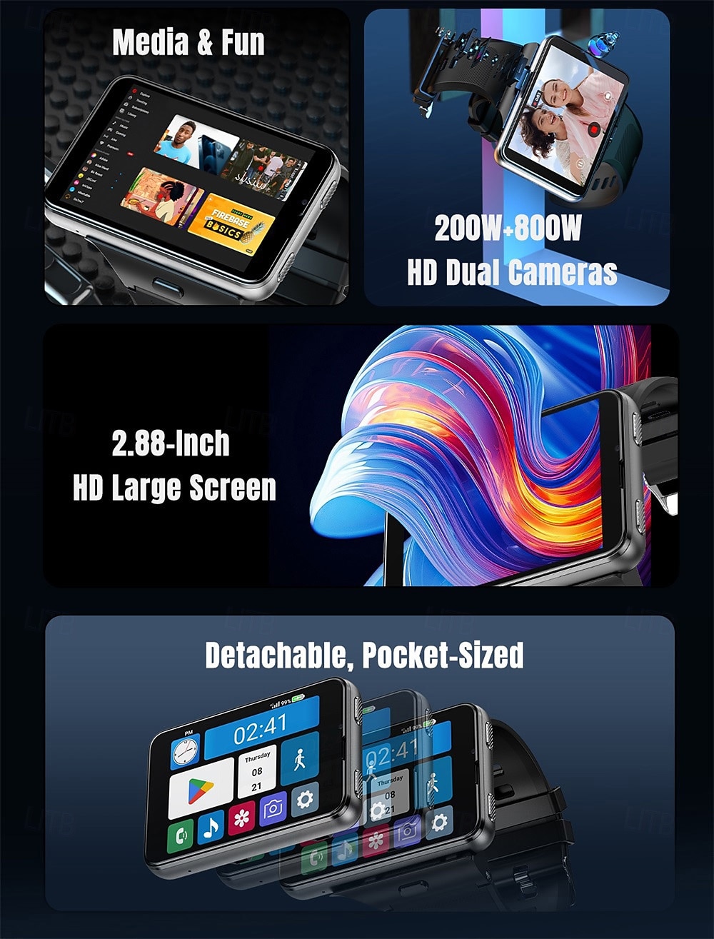 2025年 APPLLP Max スマートウォッチ 2.88 インチ スマート·ウォッチ スマートウォッチ電話 4G LTE ブルートゥース 歩数計 睡眠サイクル計測器 座りがちなリマインダー と互換性があります Android iOS 女性 男性 GPS 長時間スタンバイ ハンドフリーコール IPX-5  コレクション – $224.89 –P2