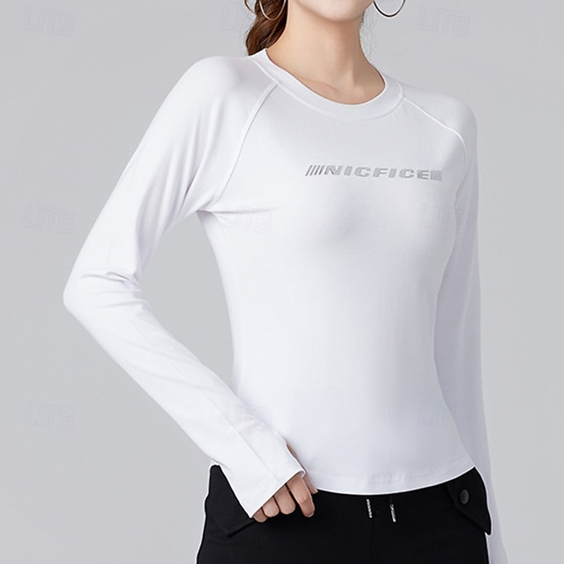 Damen Einfarbig Lauf-T-Shirt Fitnessshirt Sporttop Frühling Herbst Langarm Athleisure Baumwolle Warm Weich Atmungsaktiv Fitnessstudio Wandern Laufen Training Yoga Weinrot Schwarz Weiß Sportbekleidung 2026 - $16.49 –P4