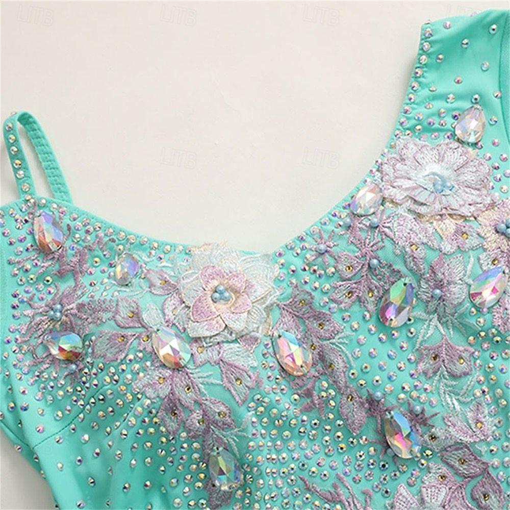 abito da ballo da sala da donna, elegante, con volant, strass, spalle scoperte, abito da competizione per valzer, foxtrot, tango – verde menta del 2026 a $404.49 –P8