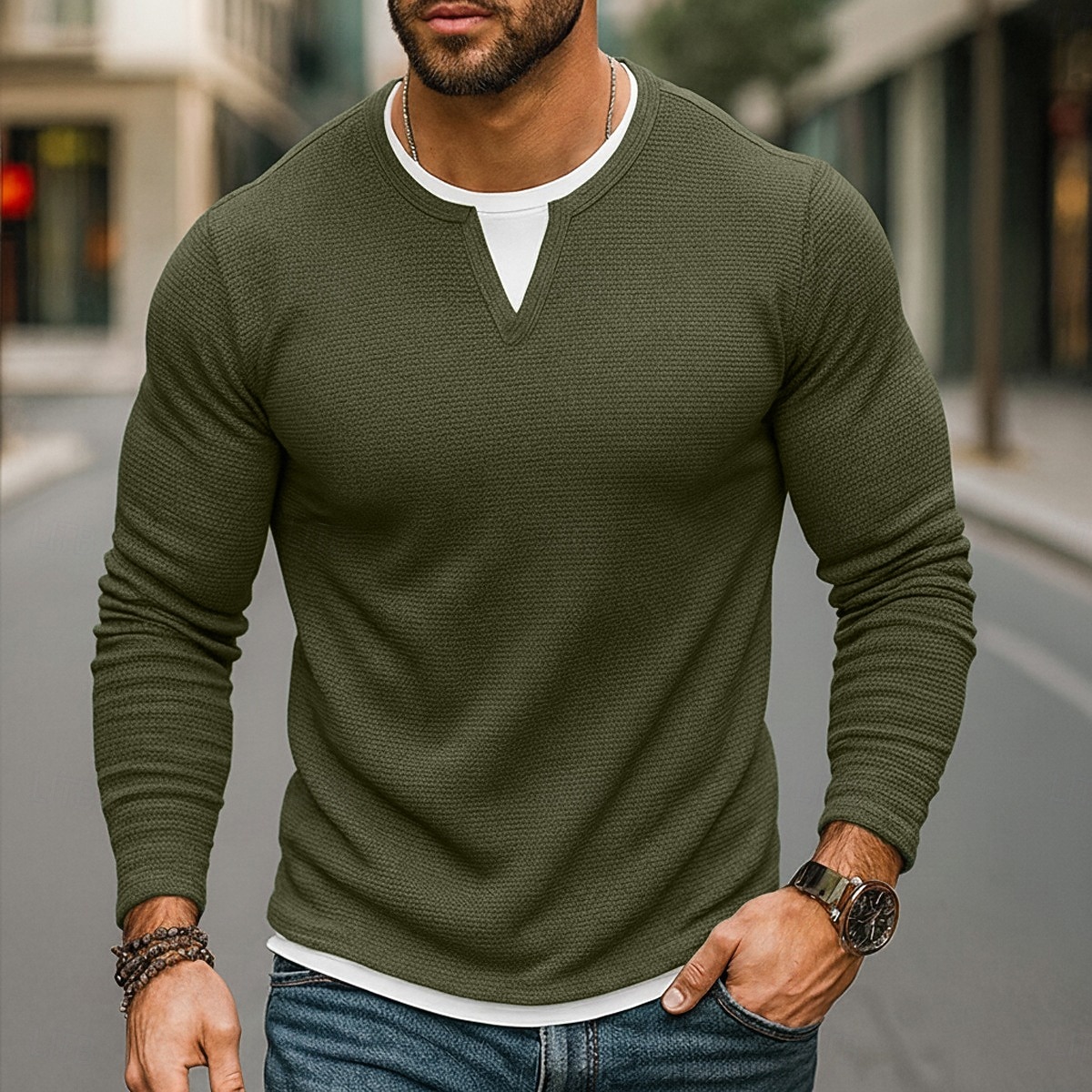 Pánské Vaflové tričko Tričko Waffle Henley košile Dlouhý rukáv Tričkový Do V Celý rok Pevná barva Tradiční a retro Na běžné nošení falešný dva kusy Ležérní Domů Venkovní Fialová Top tričko pro muže 2026 - $25.99 –P4