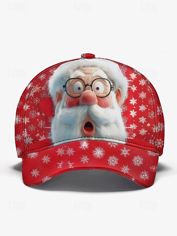 мужская бейсболка с рождественским принтом Санты, регулируемая красная шапка со снежинками, праздничный зимний аксессуар для праздничных вечеринок и ношения на открытом воздухе 2025 - $18.99 –P5