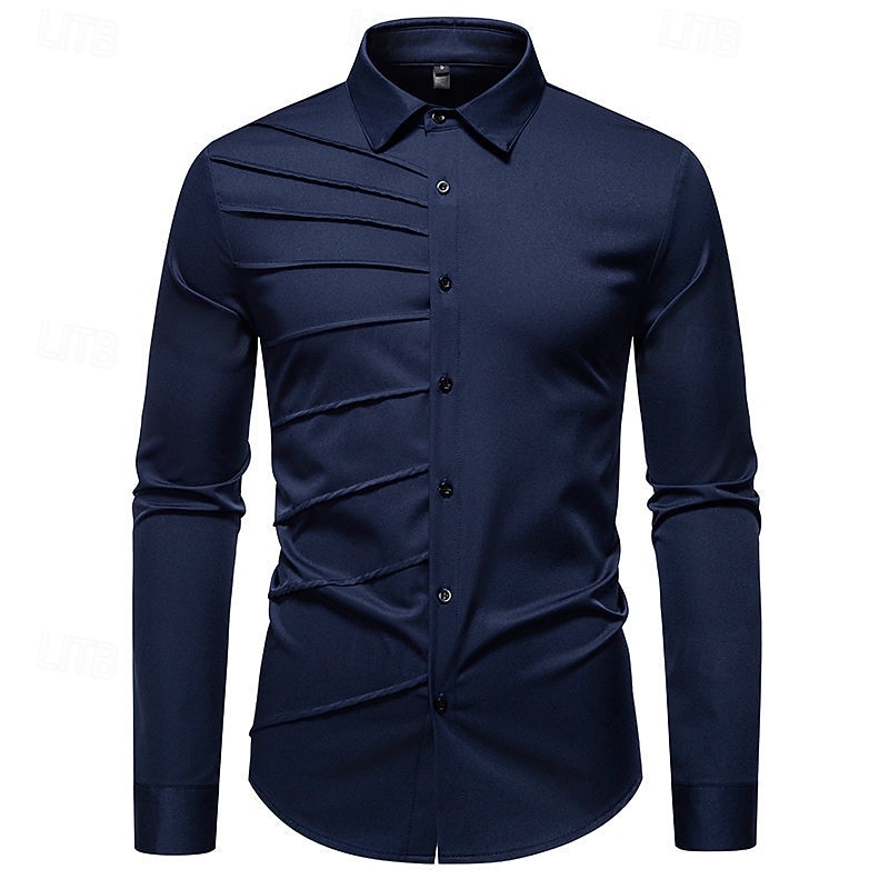 Herren Hemd Kleidhemd Knopfhemd Einfach Hochzeit Party Schwarz Weiß Wein Marineblau Langarm Revers Frühling Herbst Bekleidung Patchwork 2026 - $37.99 –P7