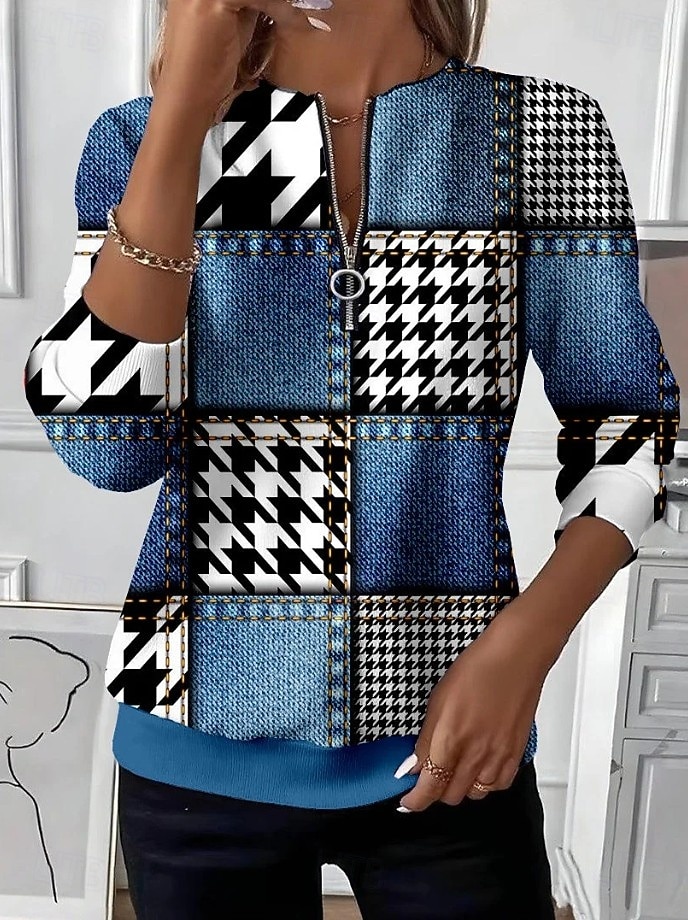 Per donna Felpa Pullover Felpe con cerniera Cerniera Stampato Grafico Geometrico Blocco di colori Moda Casual Manica Lunga Girocollo Top Regolari Streetwear Abbigliamento Quotidiano Blu Autunno del 2026 a $27.99 –P1