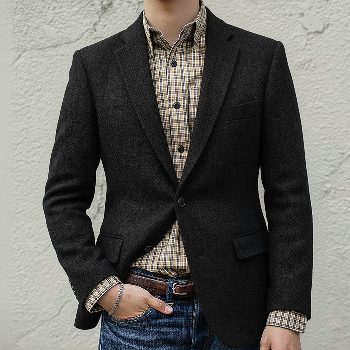 Blazer en tweed décontracté pour homme, col cranté, style décontracté, pour le bureau, coupe standard, simple boutonnage, un bouton de 2025 ? $109.99 –P2