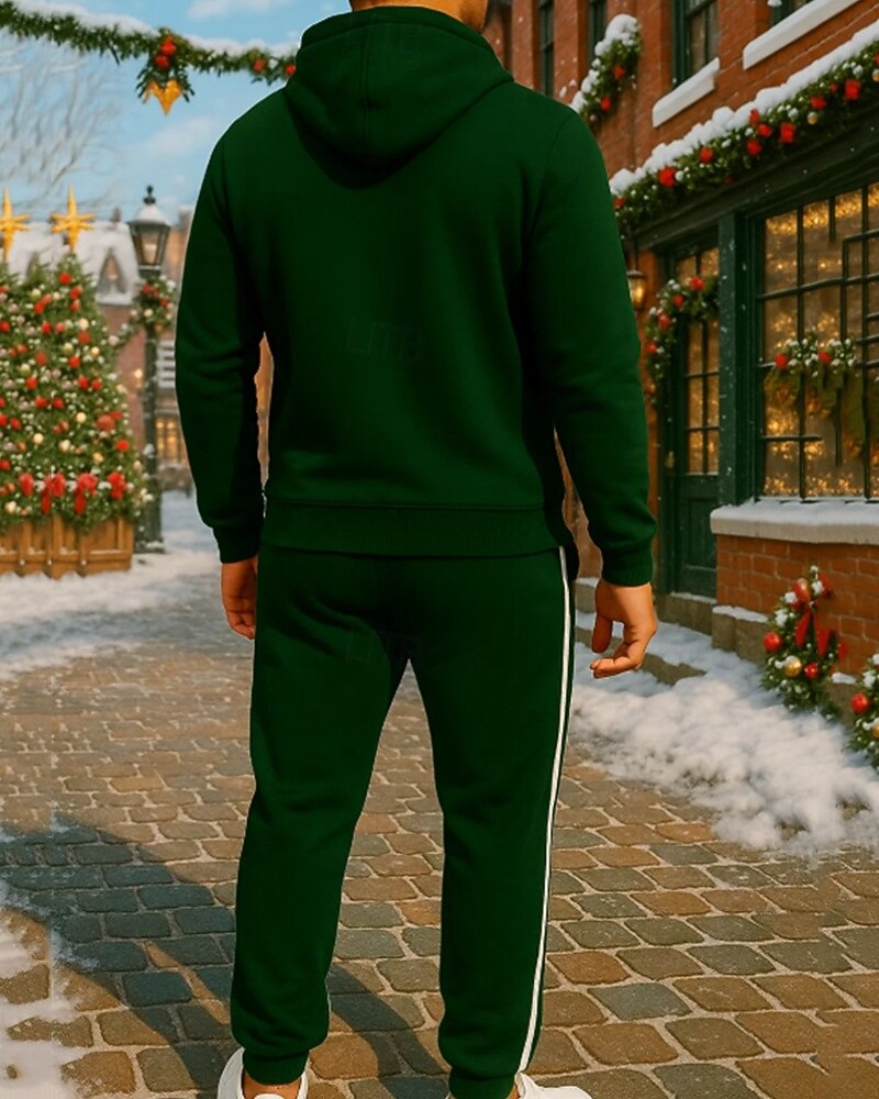 Święta Męskie Dres 2-częściowy Bluza z kapturem Lounge Bluza zapinana na pełny zamek Pełny zameczek z kieszenią Litera Zestawy odzież Wiosna Ciemnozielony Podróże Bieganie Oddychający Długi rękaw 2025 - $45.99 –P3