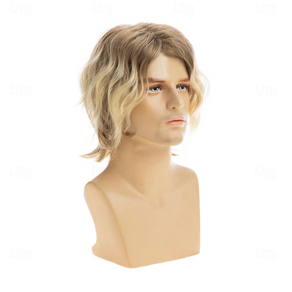 Peluca corta rizada rubia para hombre, de aspecto natural, color rubio oscuro, ideal para uso diario y fiestas. 2026 - $21.99 –P3