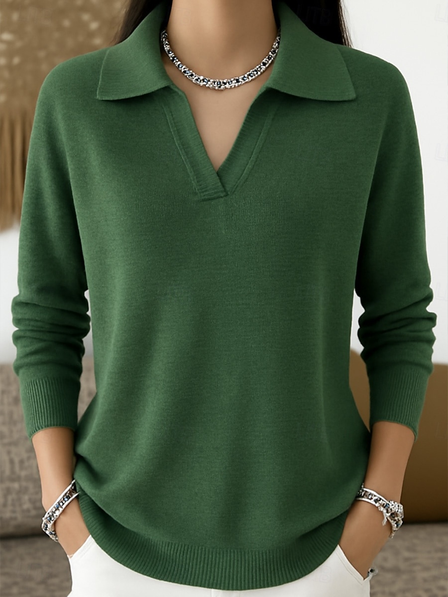 Női Pulóver Elegáns Napi Stílusos Polo gallér Kötött Hosszú ujj Normál felsők Kötött Napi Hétvége Fekete Fehér Tavasz Ősz 2025 - $31.99 –P1