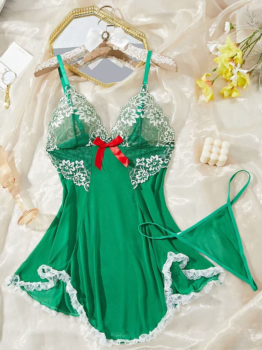 Set di Camicia da Notte Babydoll Lingerie Abito Slip con Tanga Donne in Rete Pizzo Notturni Maliziosi Fatti a Mano Abbigliamento per Festa di Capodanno Regalo di San Valentino per Lei del 2026 a $15.99 –P2