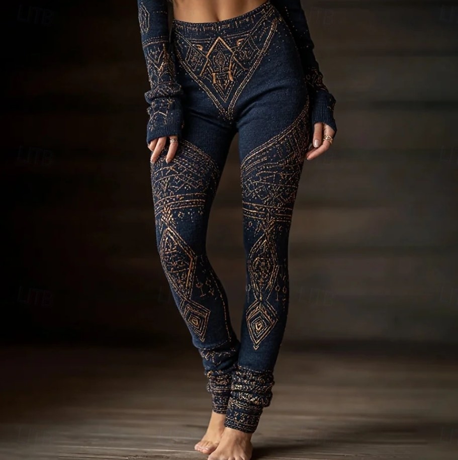 Legíny Viking Boho pro ženy vintage etnický styl plná délka vysoký pas grafika abstraktní 3D tisk rychlé schnutí prodyšné měkké elastické formální venkovní dovolená světle hnědé černé růžové  černé 2026 - $21.99 –P7