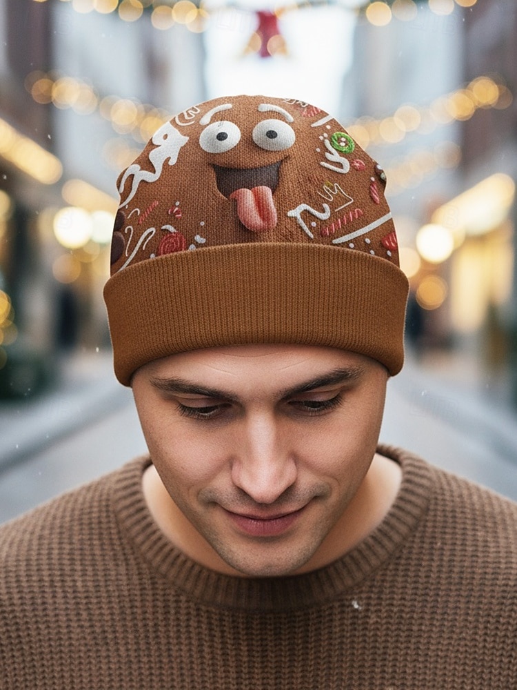 Miesten jouluinen pipo – joulupukki- ja piparkakkuaiheinen, mukavasta neulotusta materiaalista, täydellinen juhlapyhiin, talviretkiin ja joululahjoiksi 2026 - $14.99 –P5