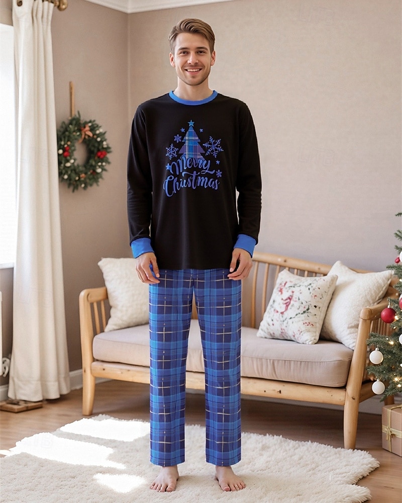 Family Christmas Christmas Family Pajamas Pajamas Family Sets Graphic Plaid Snowflake Home Print Blue Long Sleeve Daily Matching Outfits 2026 - $14.49 –P5