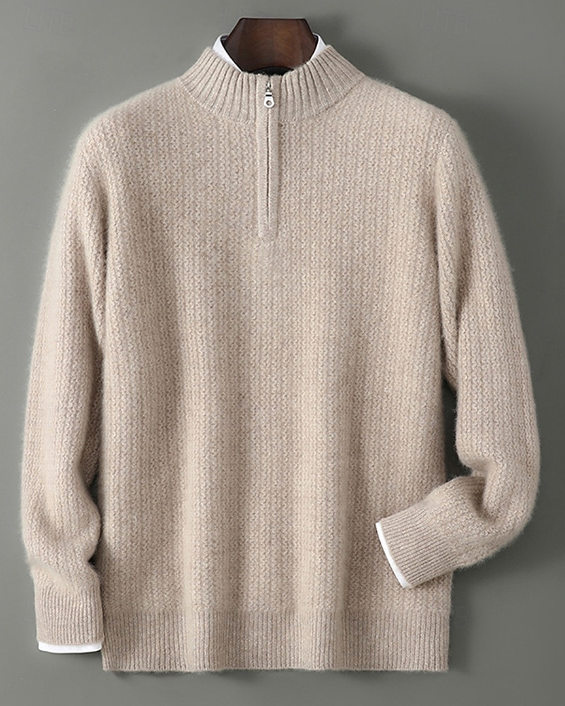 Hochwertiger Herrenpullover aus reiner Wolle und Kaschmir mit Viertelreißverschluss, klassischer Strickpullover, weich, warm und atmungsaktiv. 2026 - $173.99 –P5