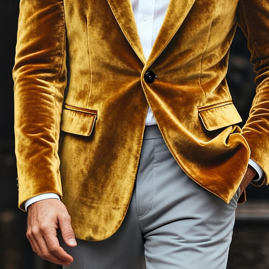 Hommes Manteau d'Hiver Blazers en velours Formel Tenue de soirée Événement / Fête Classique Automne & Hiver Velours Couleur Unie Droit 1 bouton veste Rouge 1 Jaune Bleu Roi Vert foncé de 2025 ? $74.99 –P3