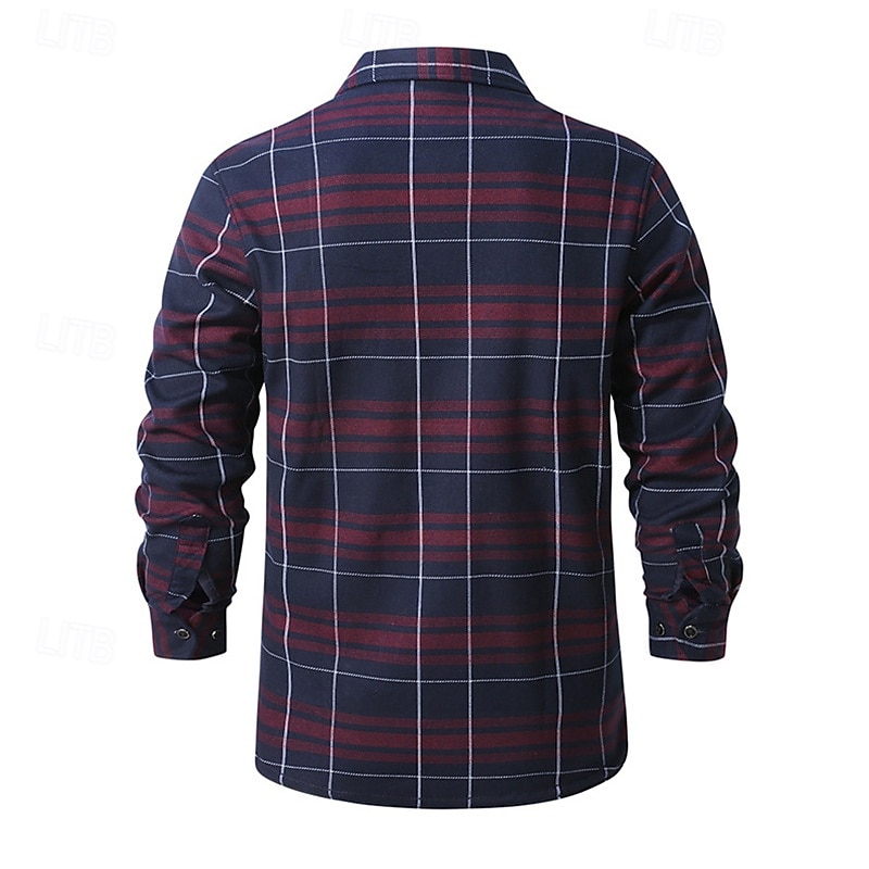 Herren Hemd Freizeithemd Flanellhemd Fleece-Shirt Knopfhemd Wein Marineblau Blau Grau Langarm Karomuster Revers Urlaub Ferien Tasche Bekleidung Polyester Mode warm halten Lässig Bequem 2025 - $27.99 –P4