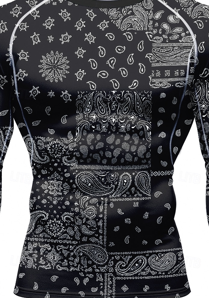 Муж. Компрессионная футболка Футболка для бега Пэчворк 3D печать Длинный рукав Футболка Футболка Весна Осень Геометрический принт Быстровысыхающий Сжатие видеоизображений Для тренировки Power Flex 2026 - $20.99 –P3