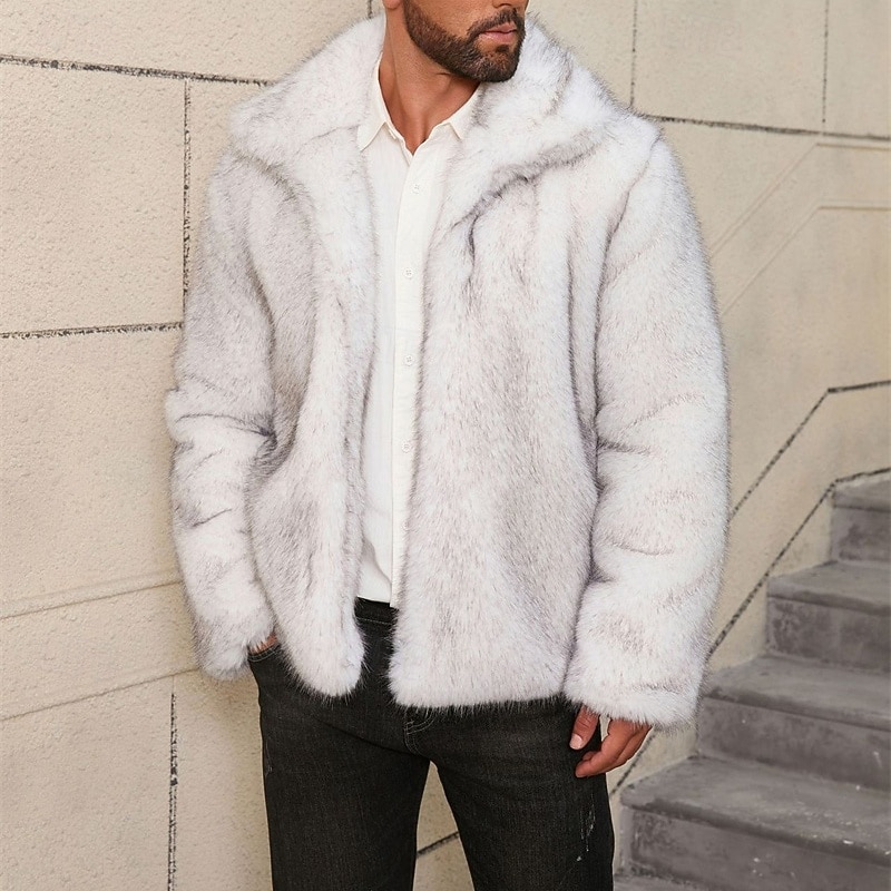 Homme Veste d'hiver Manteau en Fausse Fourrure Vacances Quotidien Chaleur Thermique Toison Automne Hiver Uni Mode Streetwear Revers Régulier Fausse fourrure Blanche Marron Gris Veste de 2026 ? $65.99 –P3